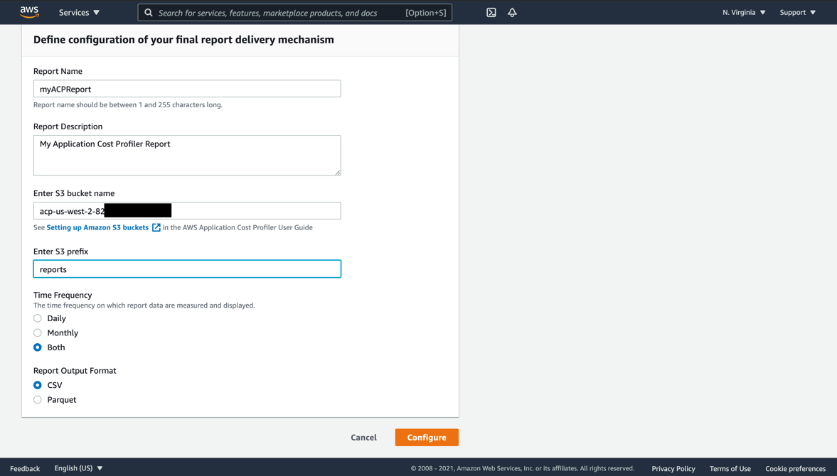 AWS Application Cost Profiler configuration screen shot