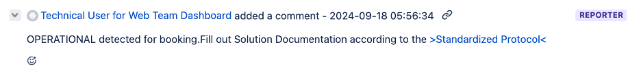 Updated comments section, showing that the outage has been resolved and the application is operational again
