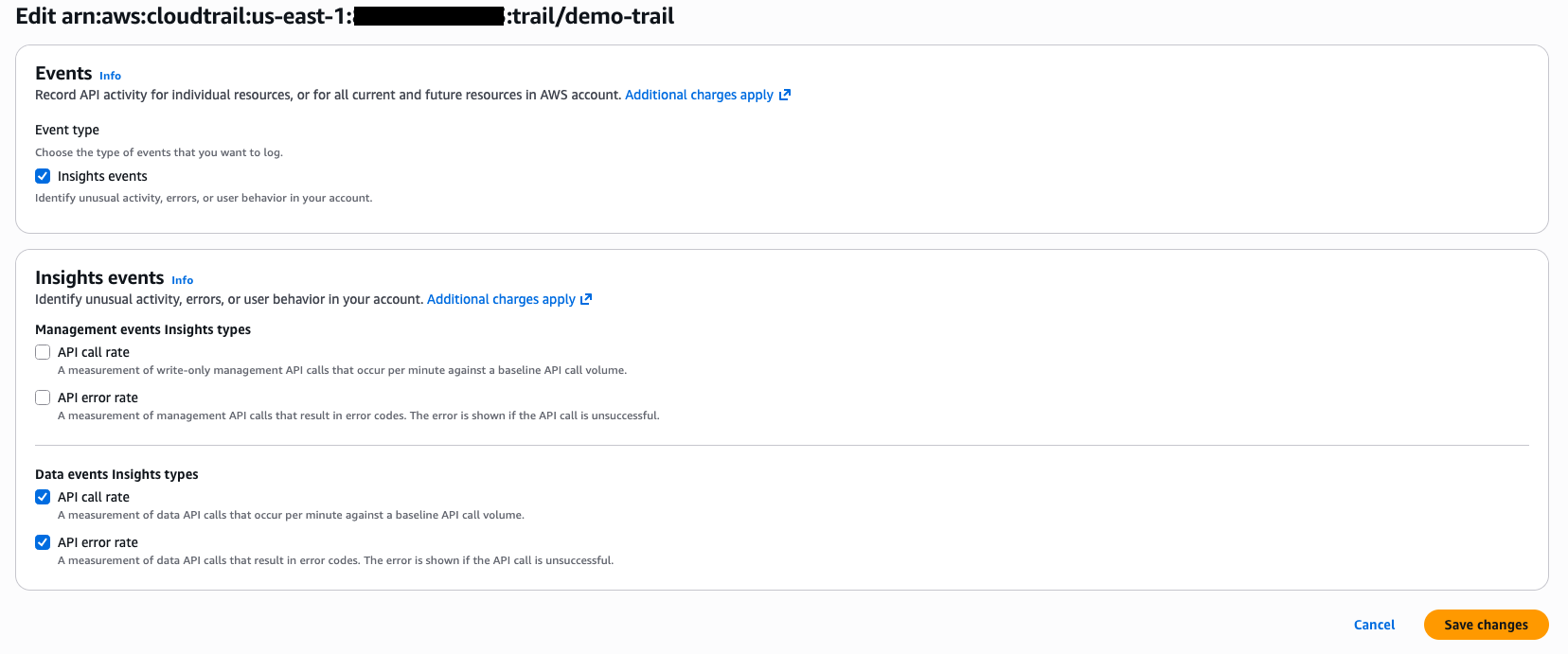 Setup insights events for data events