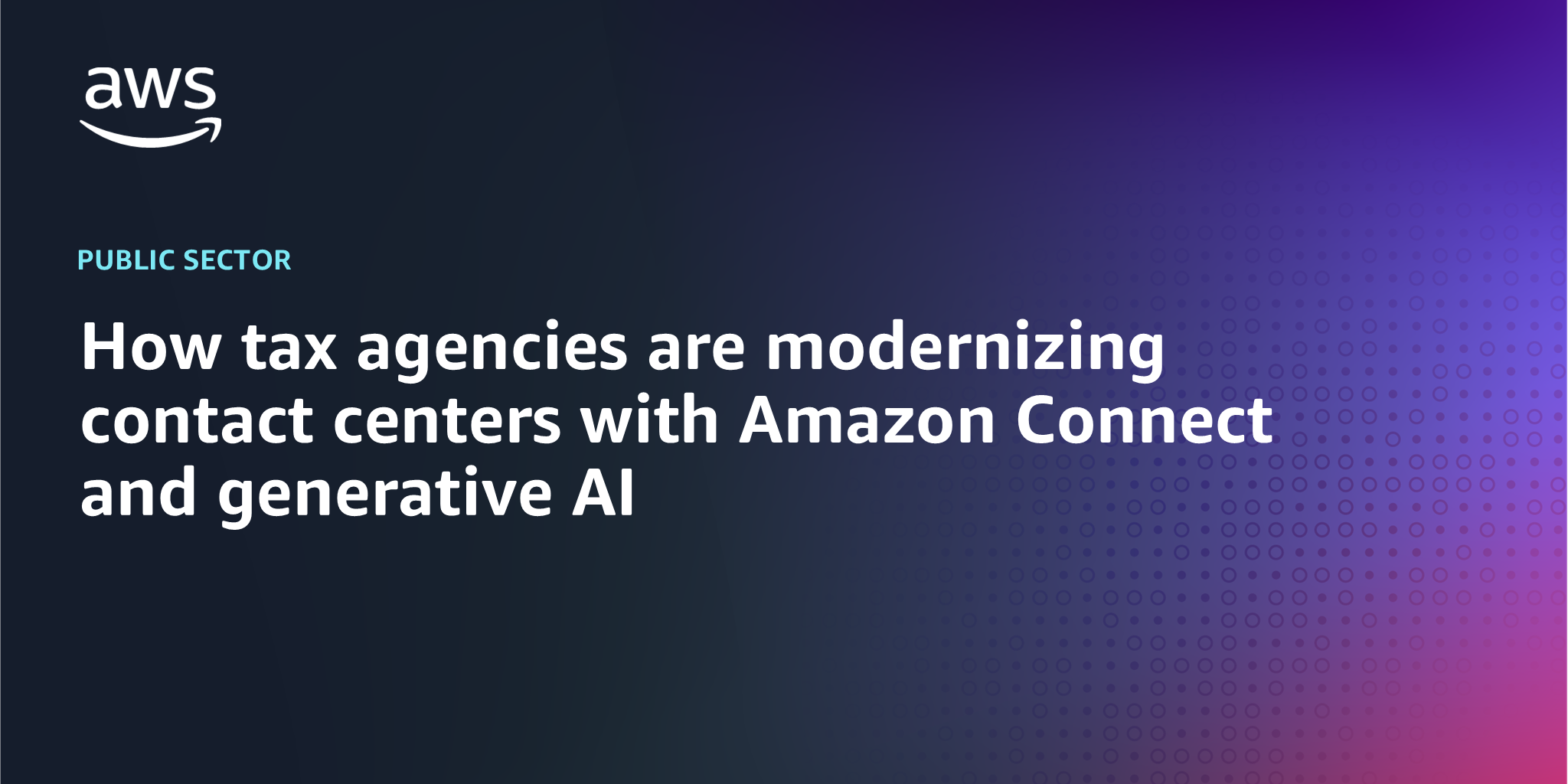 AWS branded background with text "How tax agencies are modernizing contact centers with Amazon Connect and generative AI"