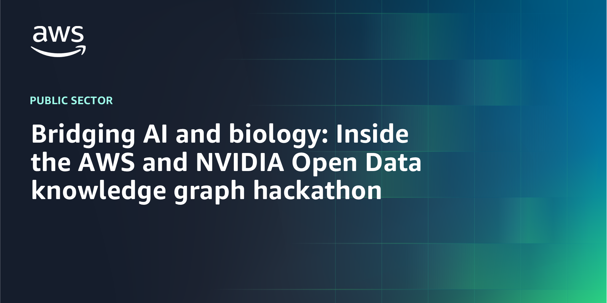 AWS branded background with text "Bridging AI and biology: Inside the AWS and NVIDIA Open Data knowledge graph hackathon"