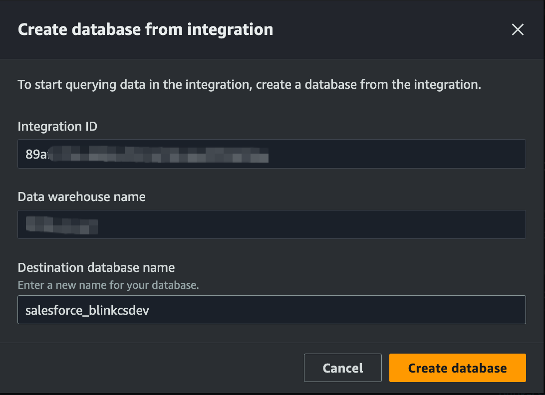 Figure demonstrates the details to be entered to provision the Database part of the Redshift cluster.