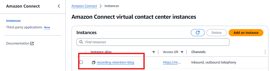 Connectインスタンスの一覧