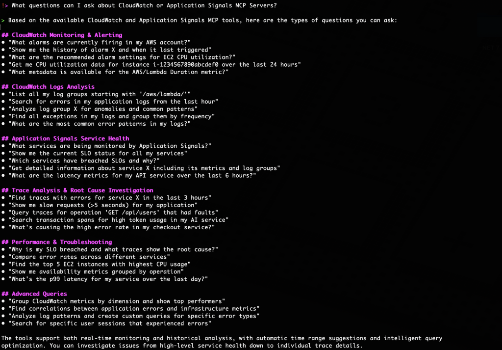 Figure 3:- Discover capabilities of CloudWatch and Application Signals MCP servers