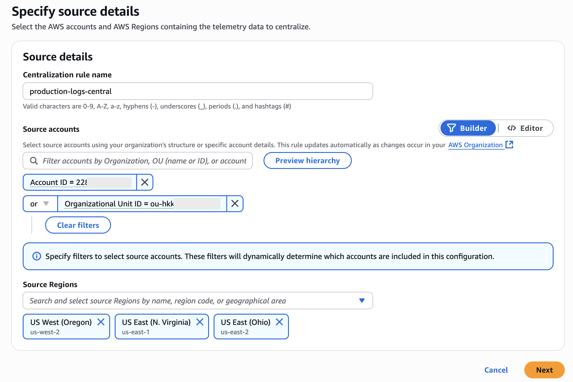 Figure 3:- Specifying Source Details for Log Centralization
