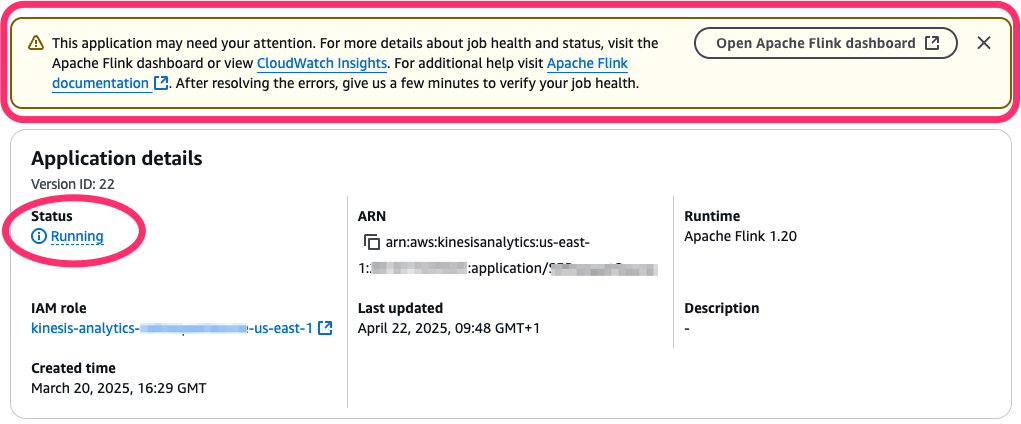 Application needs attention