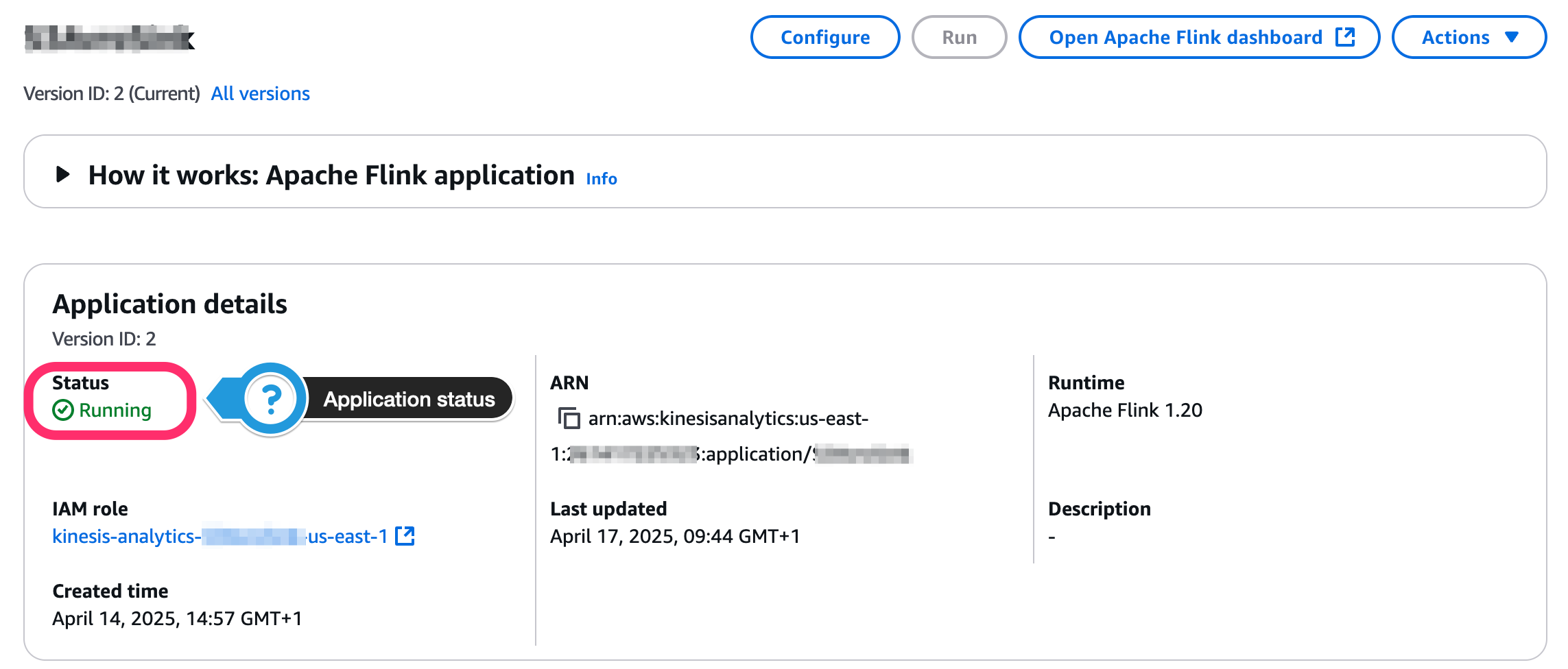 Screenshot: Application status
