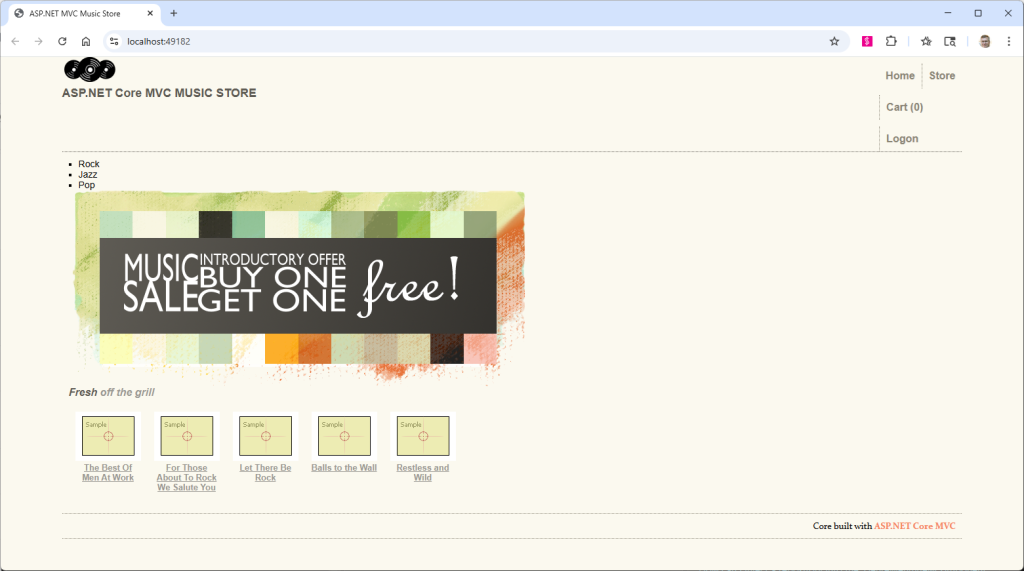 Screenshot of transformed application running.