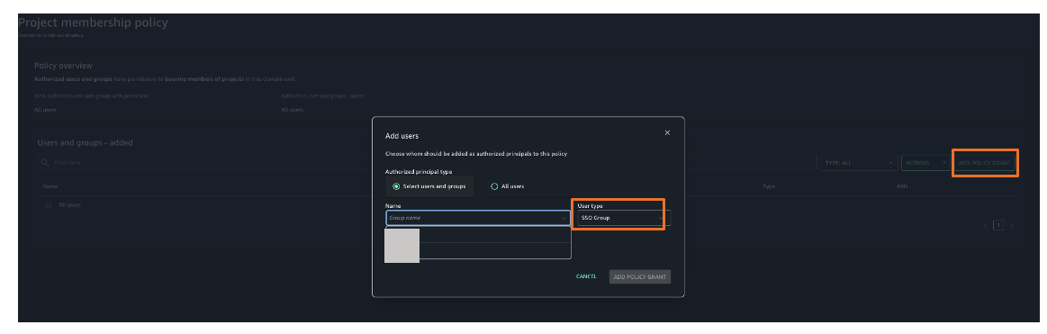Amazon SageMaker unified studio authorization policies assignment