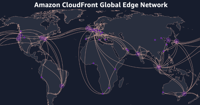 graphic depiction of world map with Amazon CloudFront Global Edge Network title