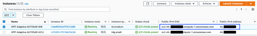 Public IP Address of the Adaptive AUTOSAR SDK EC2 Instance