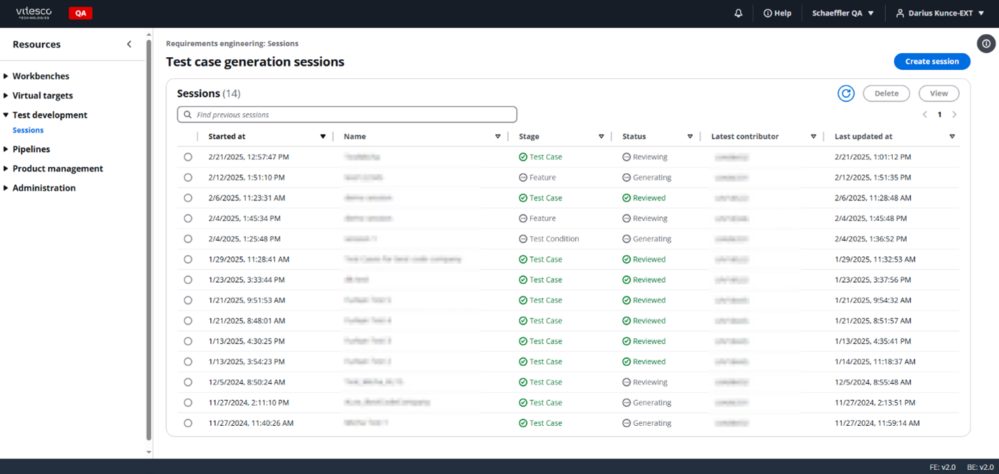 Figure 6. Test case generation sessions screenshot