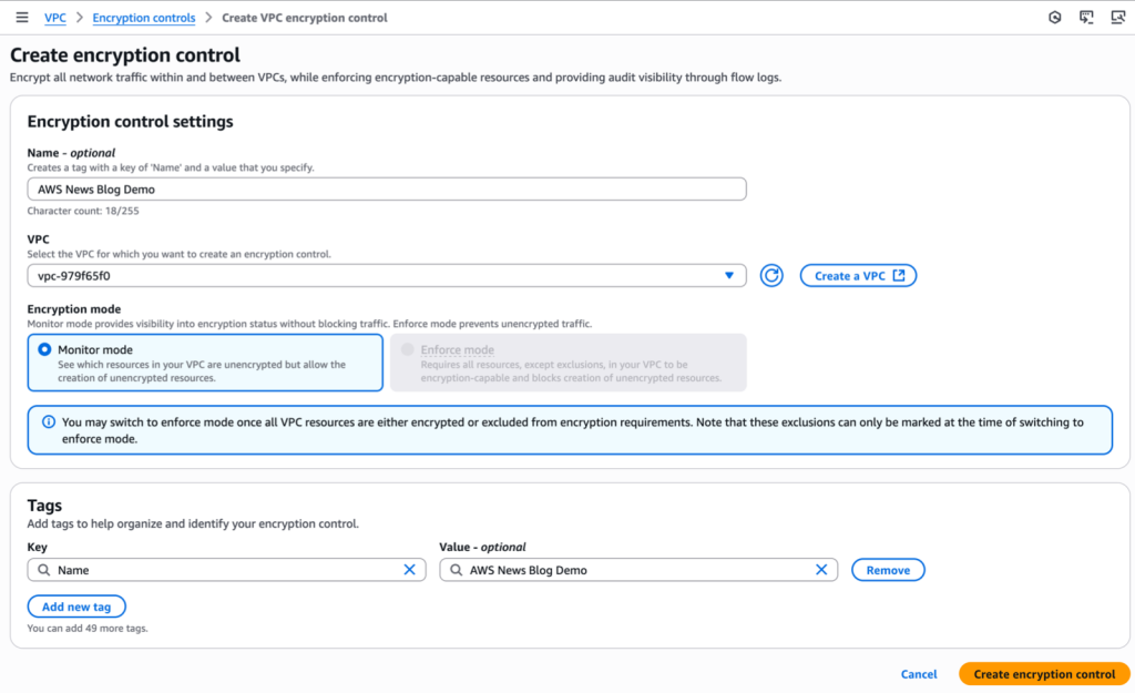 VPC Encryption Control - create EC 2
