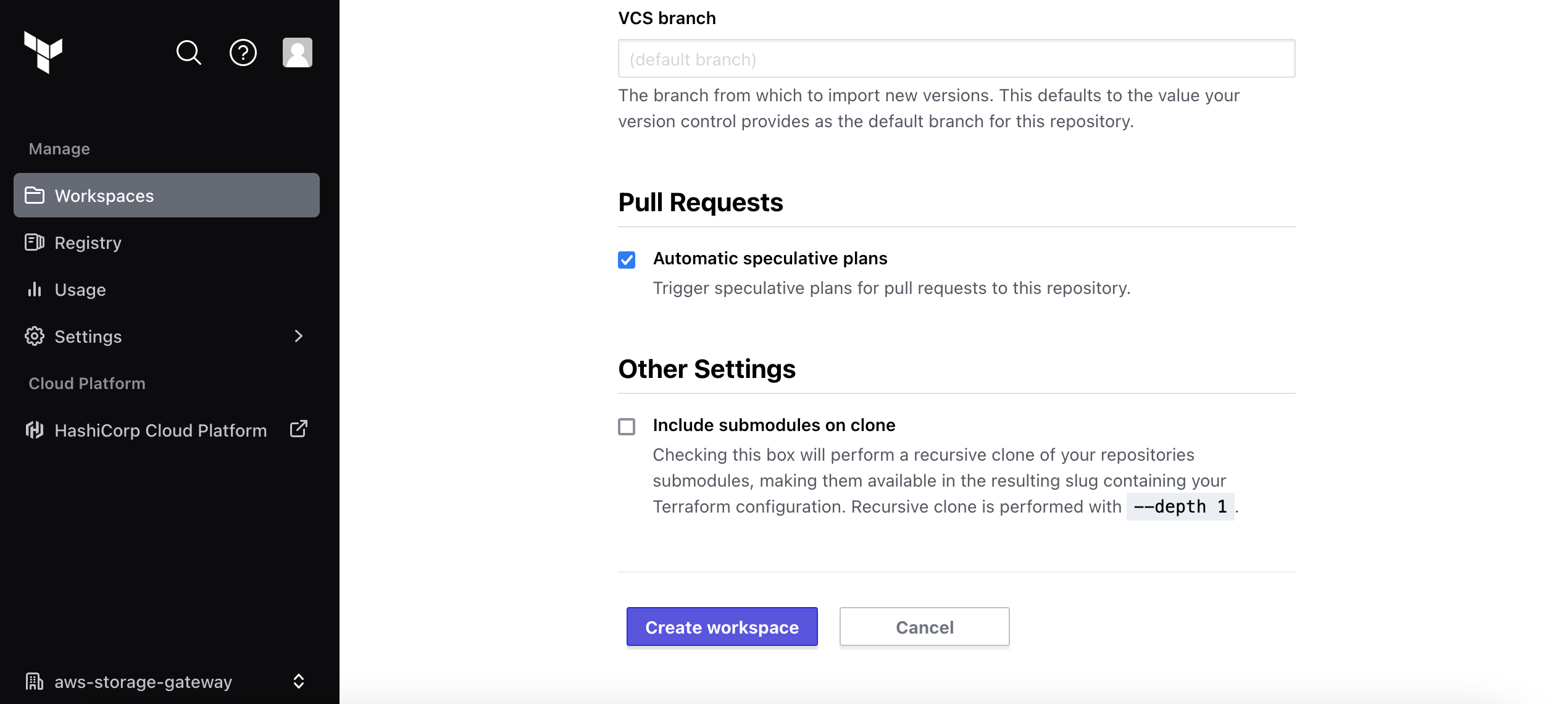 create workspace