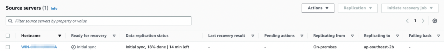 Figure 6 Windows VM under source servers of the Elastic Disaster Recovery console