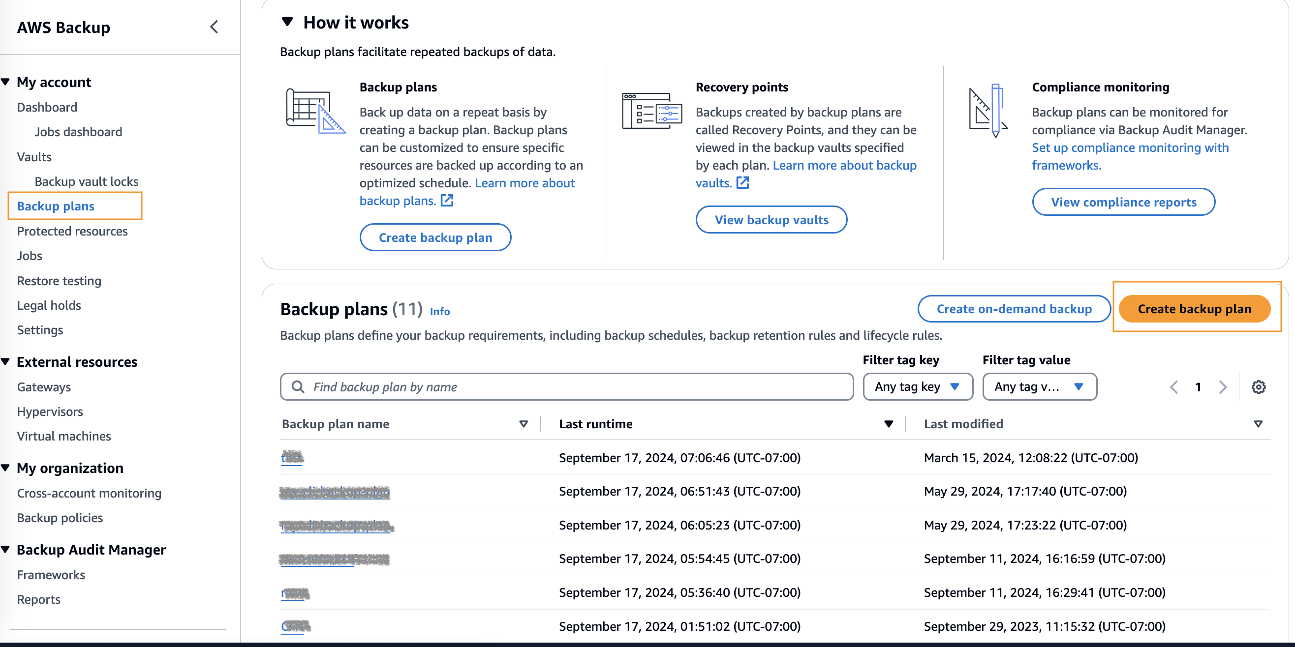 backup plans tab