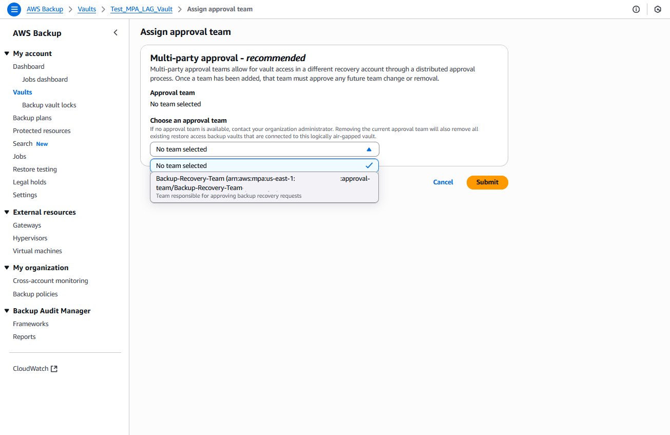 Figure 8- Assign approval team to logically air-gapped vault form