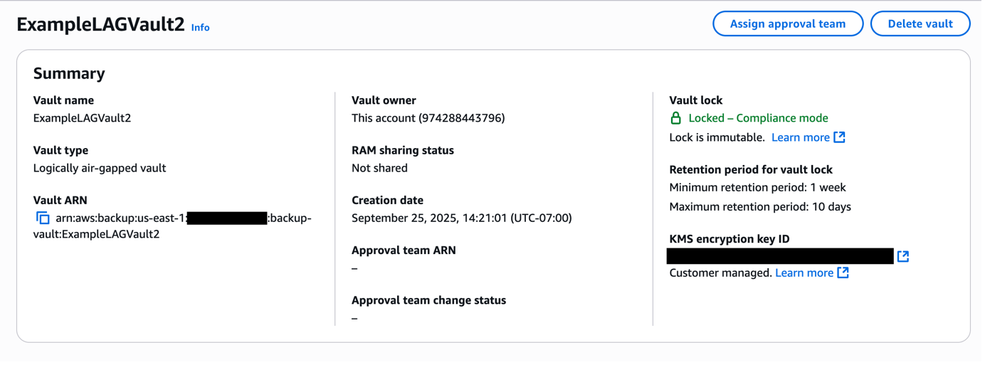 an AWS Backup logically air-gapped vault with an encryption key