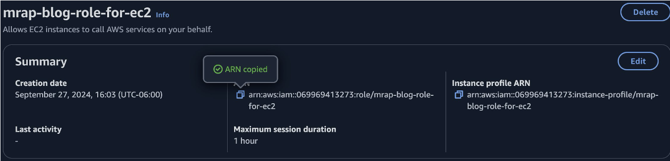 Save Amazon Resource Name of role in IAM console