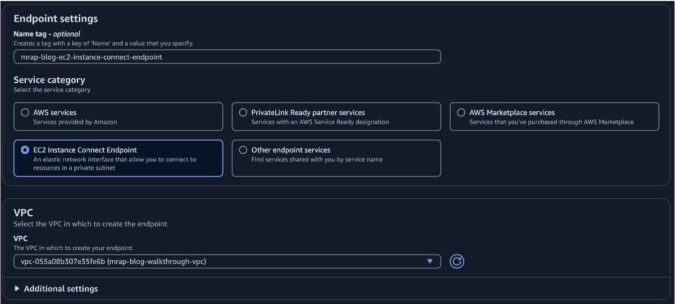 Create VPC Endpoint in VPC console