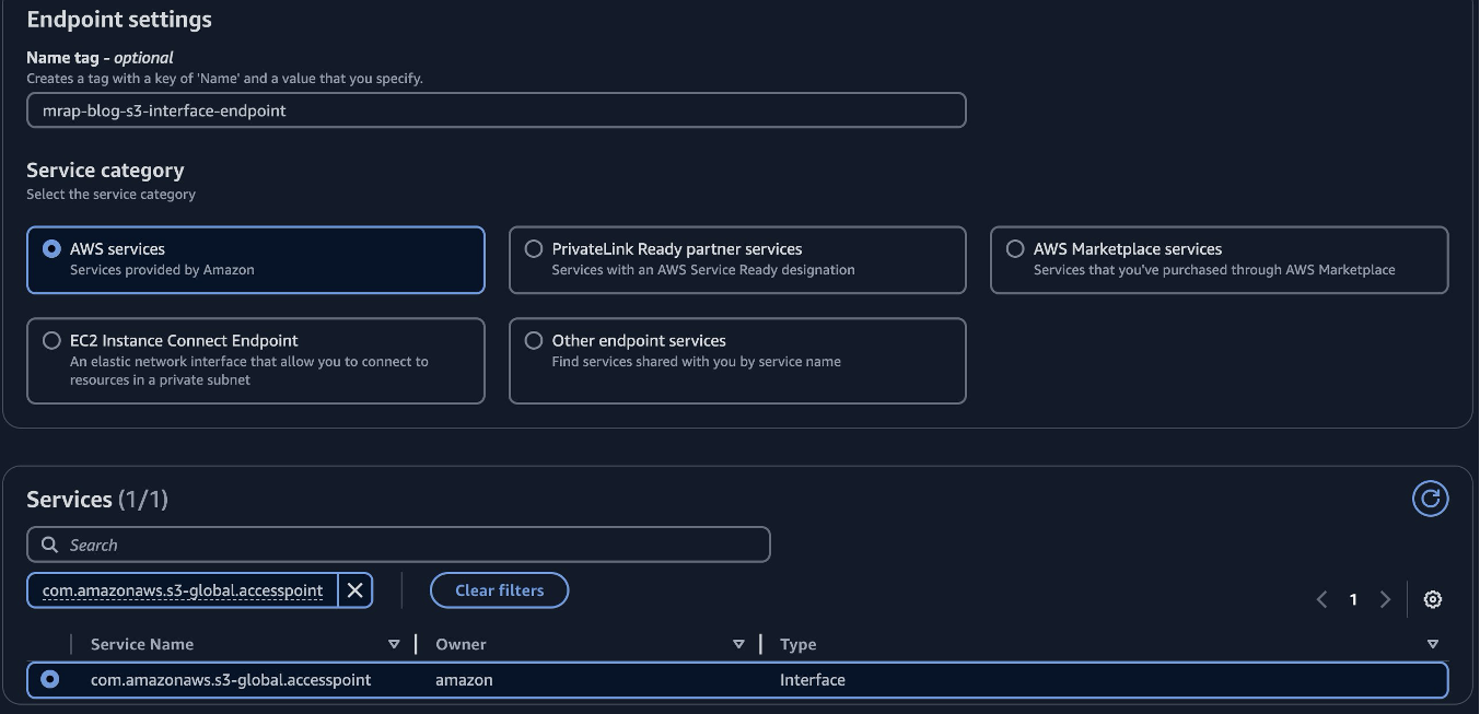 Create a S3 global access VPC endpoint