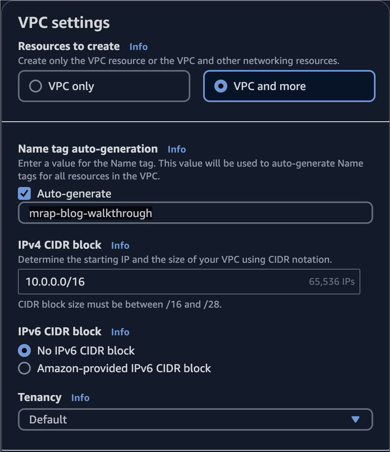 AWS Management Console VPC settings Part 1