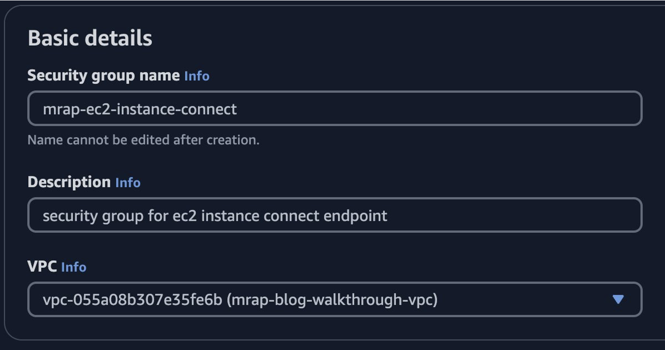 Create Security Group for EC2 instance connect