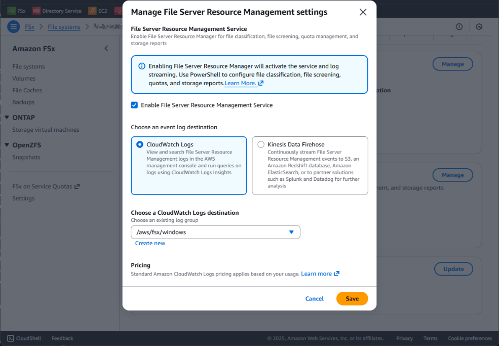 Figure 3: FSRM is chosen in this dialogue box