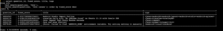 Spice AI hybrid search output
