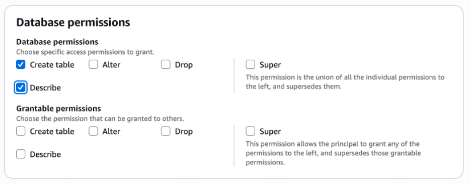 Set database permissions
