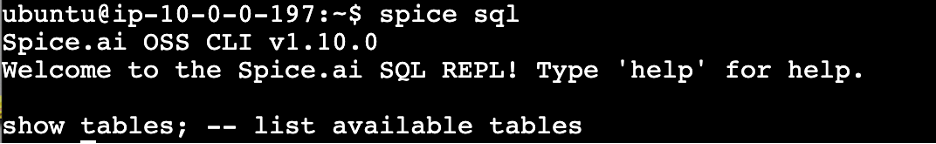Spice AI SQL - show tables