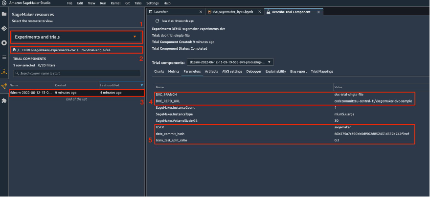 SageMaker Experiments parameters tab