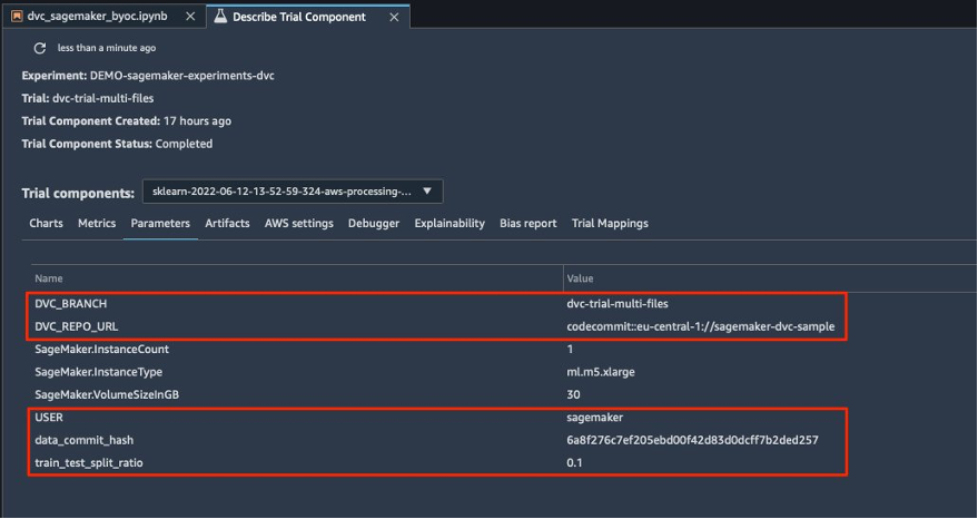 SageMaker multi files experiments parameters tab