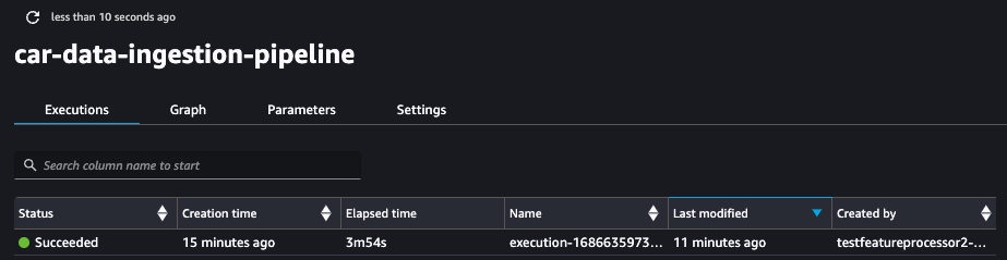 Image of Sagemaker Studio of the car data ingestion pipeline