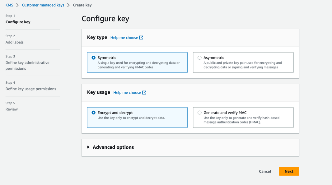 configure kms key