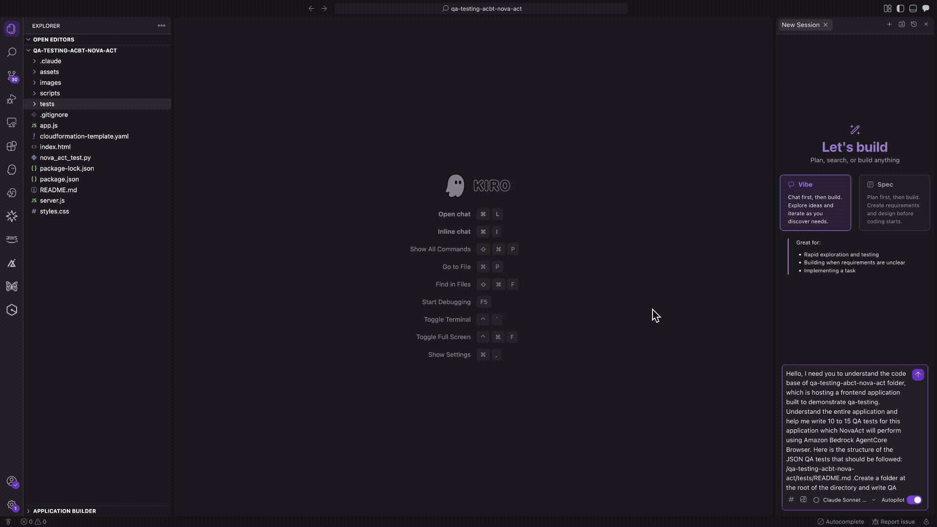 Kiro generating test cases