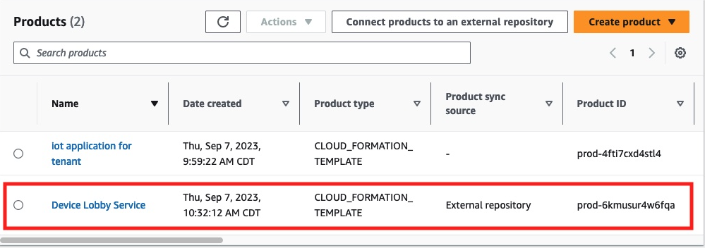 Figure 8 – Device Lobby Service product in Service Catalog. In the product section, you find all the products available for you to deploy.