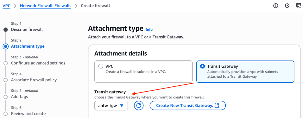 Figure 4: Enable AWS Network Firewall native integration with Transit Gateway